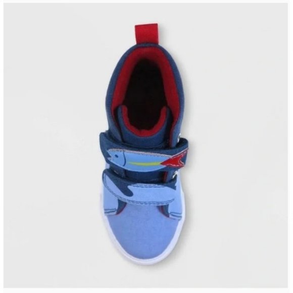 Cat & Jack Toddler Boy's Size 6 Blue & Red Shark Axton Double Strap Sneakers - Picture 2 of 3